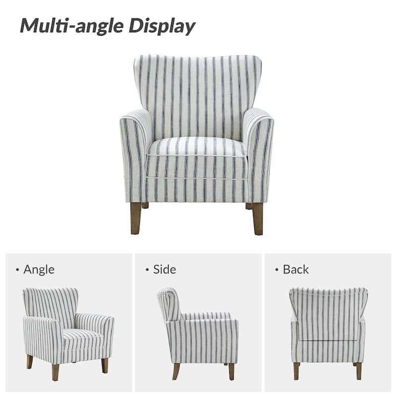 Warren Farmhouse Striped Wingback Chair with Solid Wood Legs Set of 2 by HULALA HOME