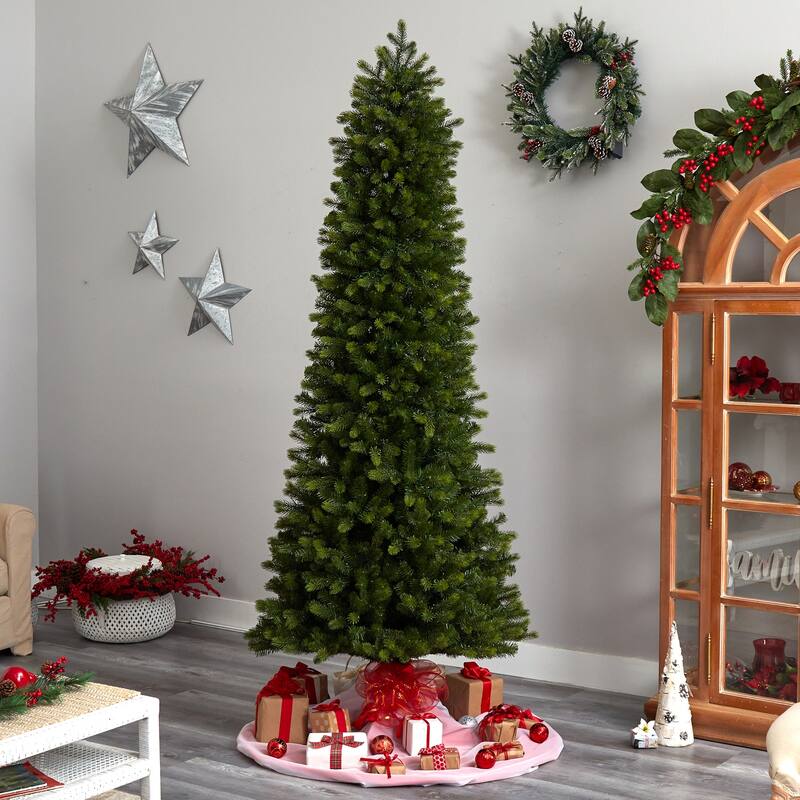 8.5ft. Slim Mountain Spruce Artificial Christmas Tree with 900 Warm White Micro LED Lights & Remote - Elegant Tall Display