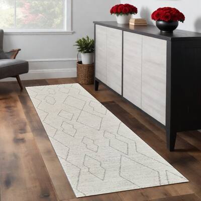 Distressed Abstract Modern Stain Resistant Woven Durable Area Rug - 2' X 8'