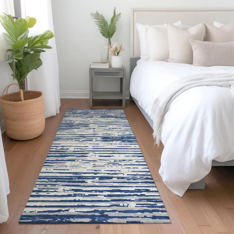 Premium Washable Super Soft Modern Scratches Mayfield Rug - Navy - 2'3" x 7'6"