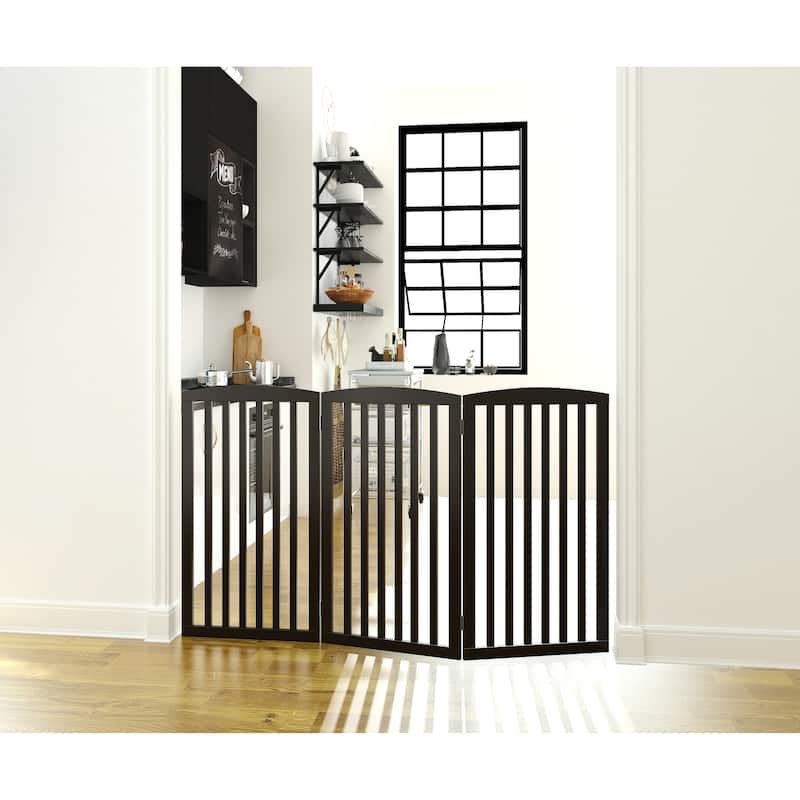 PAWLAND 3 Panels,36 Inch,Dog Gate, Freestanding Foldable Wooden Pet Gate, Safety Gate Fence