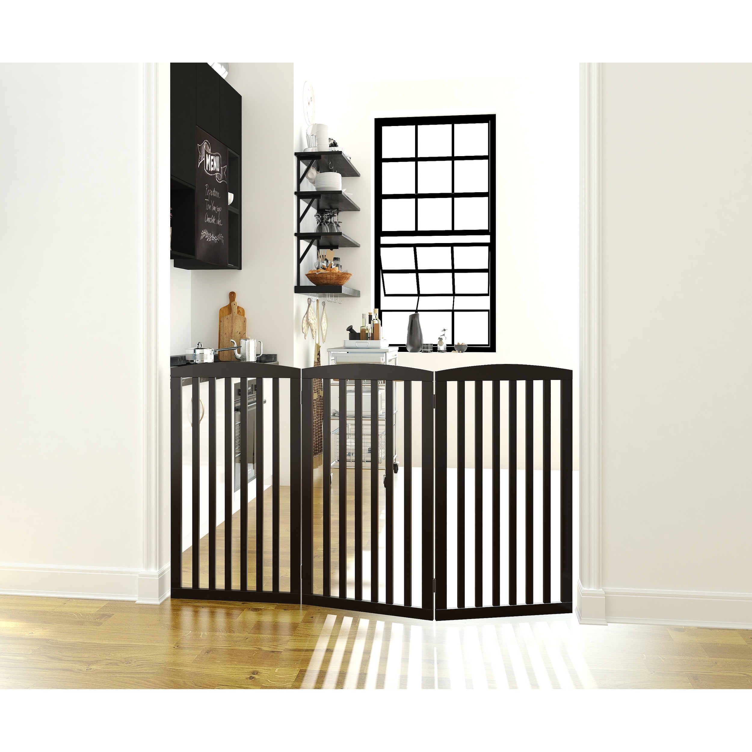 PAWLAND 3 Panels 36 Inch Dog Gate Freestanding Foldable Wooden Pet Gate Safety Gate Fence Bed Bath Beyond 33832746