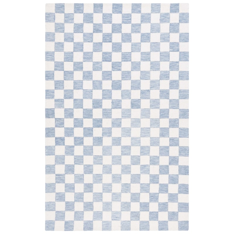SAFAVIEH Handmade Martha Stewart Collection Berthild Checkered Wool Rug - 4' x 6' - Light Blue/Ivory - Rectangle