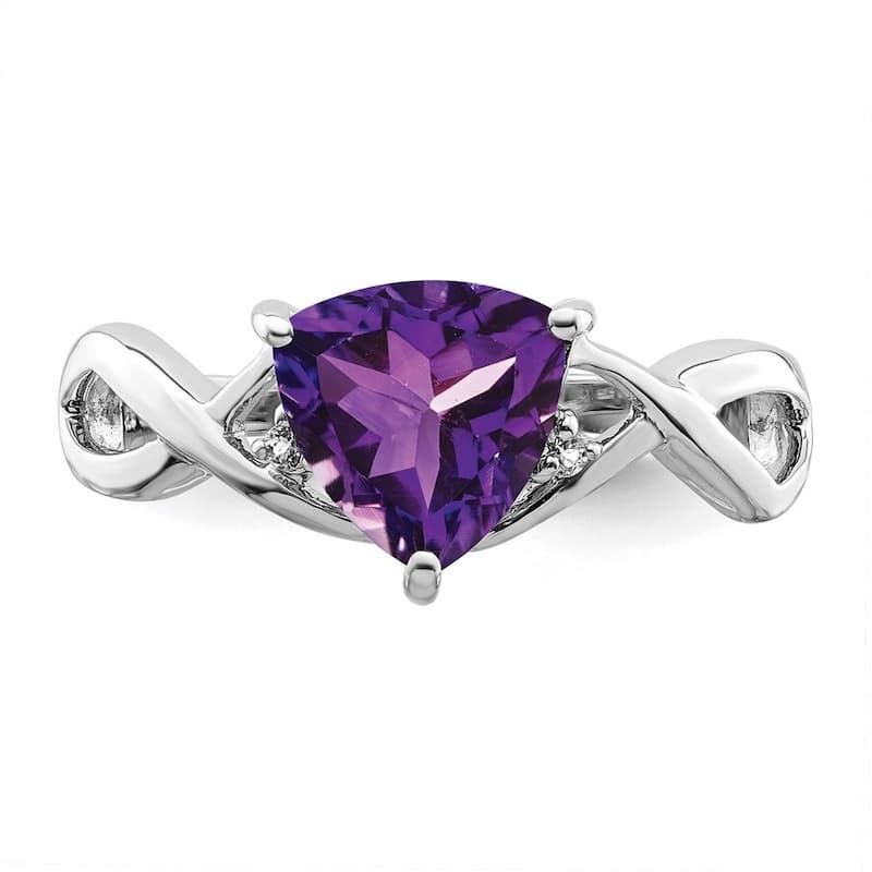 Curata 925 Sterling Silver Polished Open back Rhodium Plated Amethyst White Topaz Trillion Ring