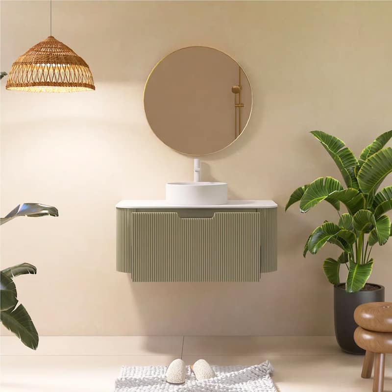 Wall-Mounted Bathroom Vanity with White Round Ceramic Sink