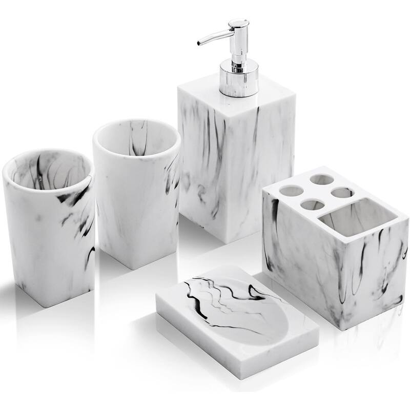 Marble Look Bathroom Sets - Stainless Steel/White