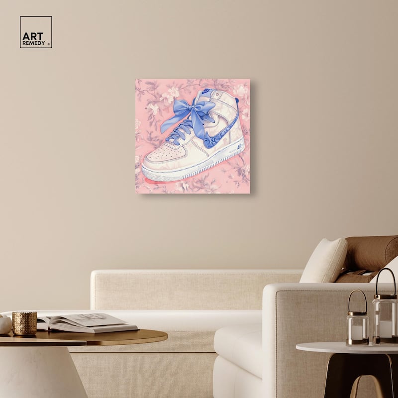 Blue Bow Sneaker Canvas by Art Remedy, Gallery Wrapped