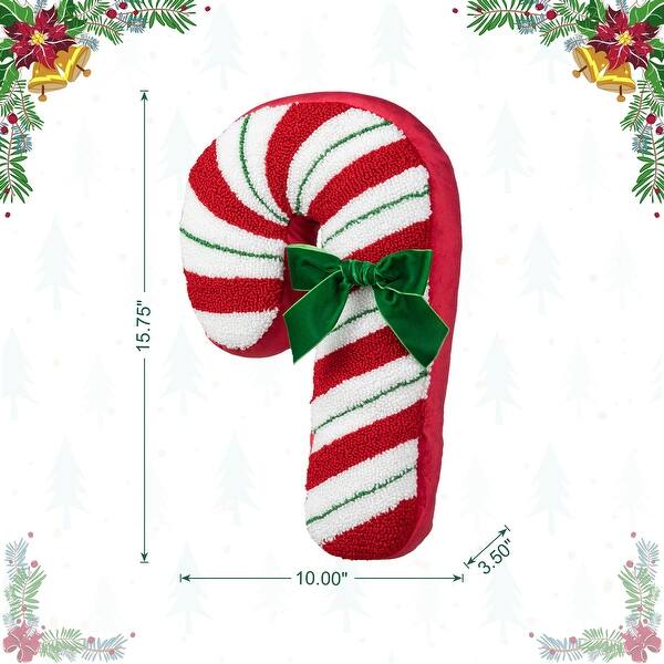 dimension image slide 1 of 2, Glitzhome 15.75"H Hooked Candy Cane Shaped Pillow Christmas Ornaments