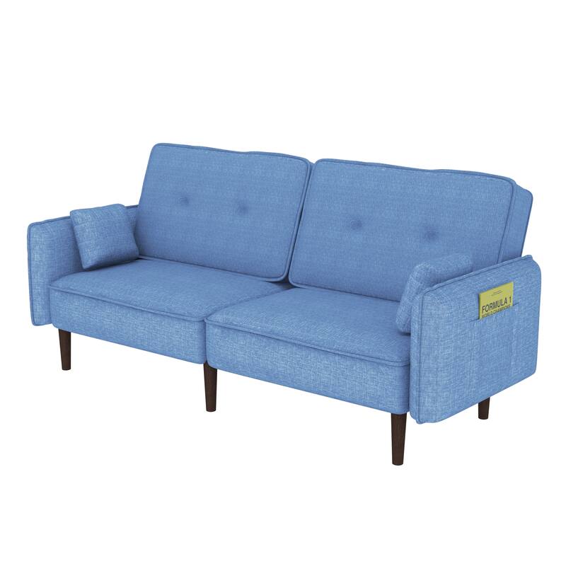 Fabric Futon Sofa bed with Solid Wood Leg