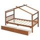 preview thumbnail 46 of 72, Creativity House Bed Twin Size Frame with 2 Wood Drawers for Boys Girls, Wood Platform Bed with Roof No Box Spring Needed