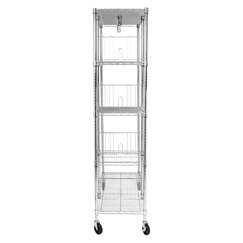 Chrome Steel Rolling Clothes Rack with Shelves
