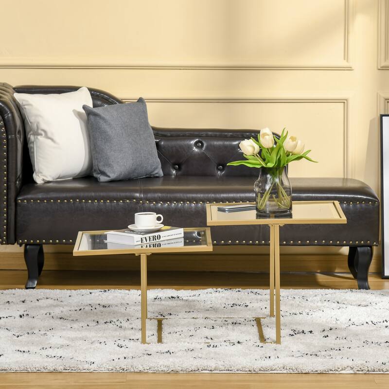 HOMCOM Modern Gold Tempered Glass Coffee Table - 37.75" x 19.25" x 18"