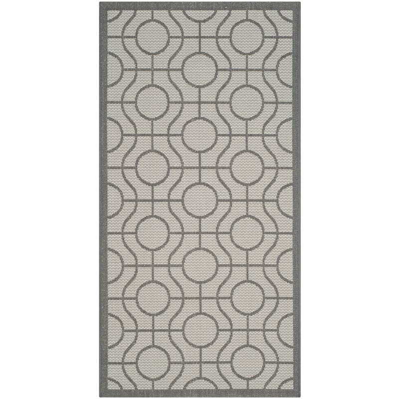 SAFAVIEH Courtyard Pazia Indoor/ Outdoor Waterproof Patio Backyard Rug - 2'7" x 5' - Light Grey/Anthracite