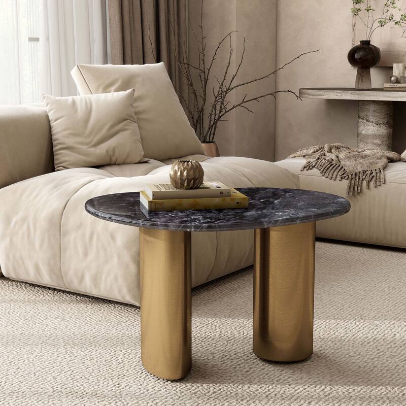 Furniture of America Luvien Modern Grey Sintered Stone Top End Table with Gold Legs