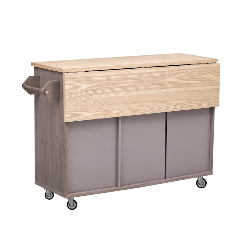 Kitchen Island with Drop Leaf, Kitchen Island on Wheels with Internal Storage Rack, Rolling Kitchen Cart with Towel Rack