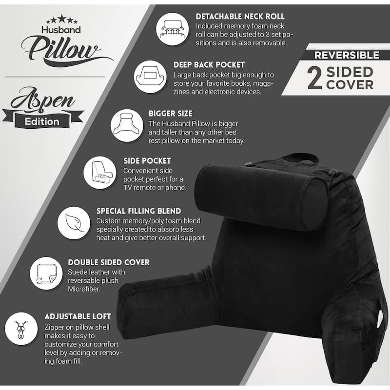 Husband Bedrest Micro-Suede Reading Pillow