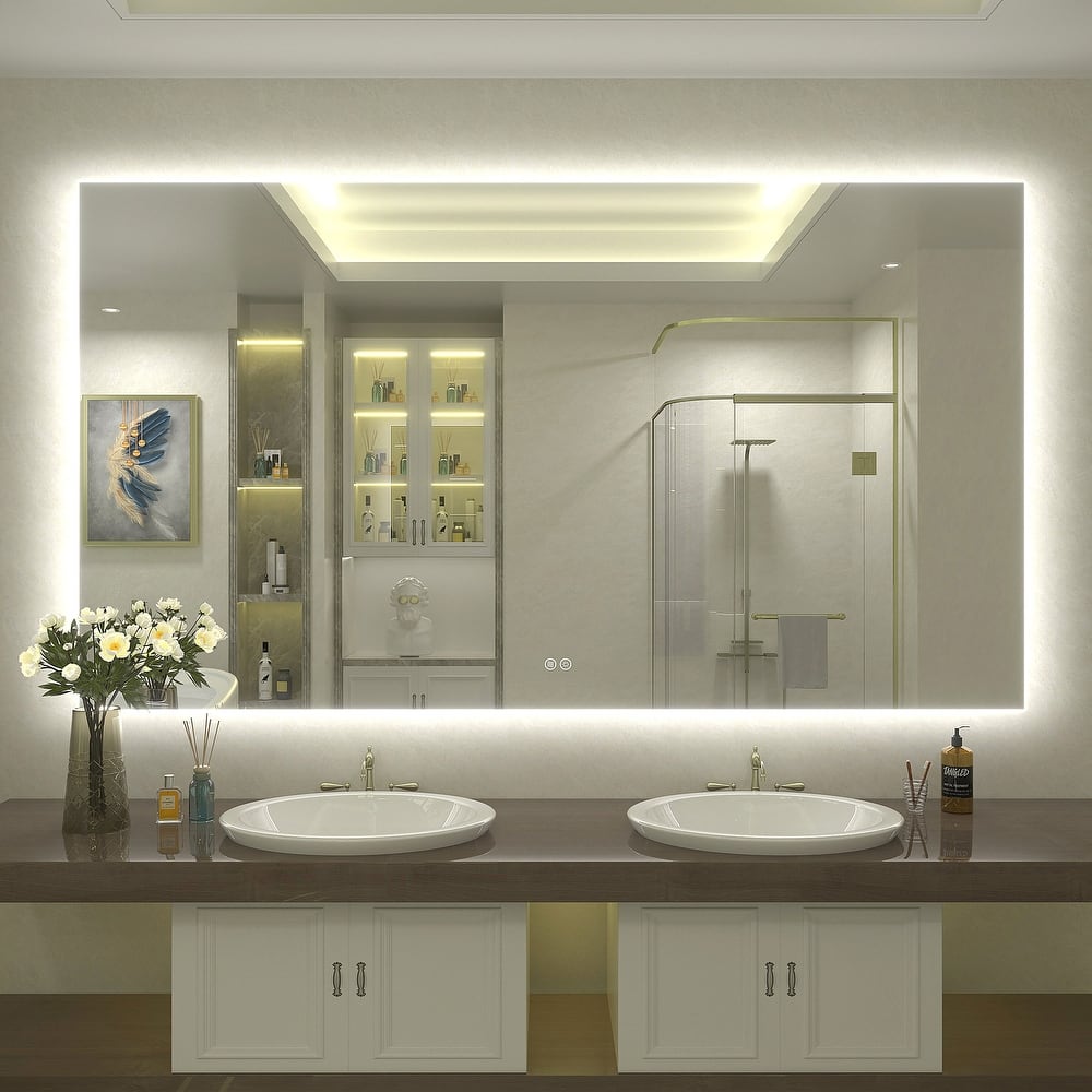 UL Certified Multiple shapes Frameless Anti-Fog 3 Colors Dimmable LED Backlit Wall Bathroom Vanity Mirror