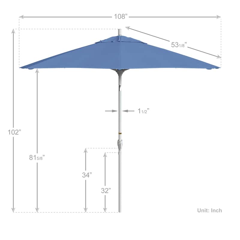 California Umbrella 9' Round Crank Lift Push Button Tilt White Aluminum Patio Umbrella with Pacifica Pacific Blue Fabric