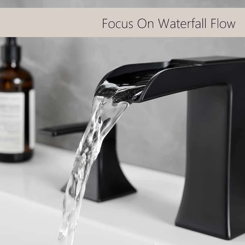 Modern 2 Handle Waterfall Bathroom Sink Faucet with Pop Up Drain Double Lever Handles, Fingerprint Resistant, 3 Holes