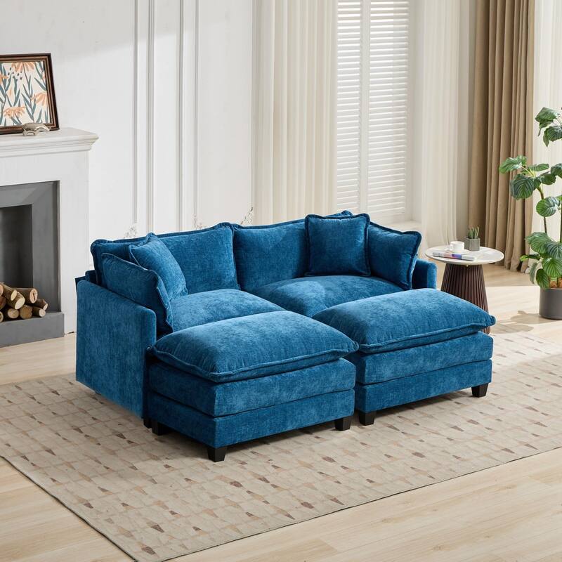 Modular Cloud Sofa Loveseat, Comfy Chenille Upholstered 2-Seater Sofa, Deep Seat Sofa with Backrest Pillows for Living Room