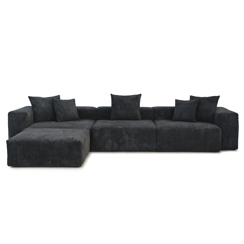 Modern Sectional Couch Sofa with 5 Pillows, Luxurious Modular Sectional Couch with Chaise Ottoman