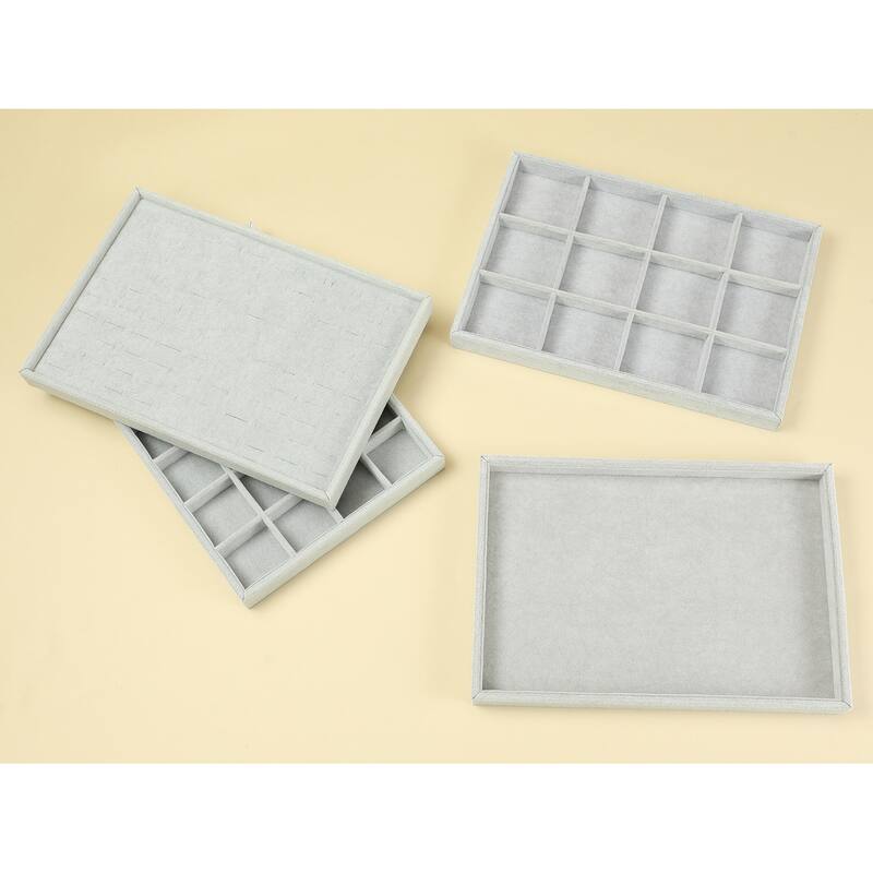 Set of 2 Stackable Velvet Jewelry Organizer Trays with Removable Dividers for Drawers, Jewelry Organizer Inserts Container