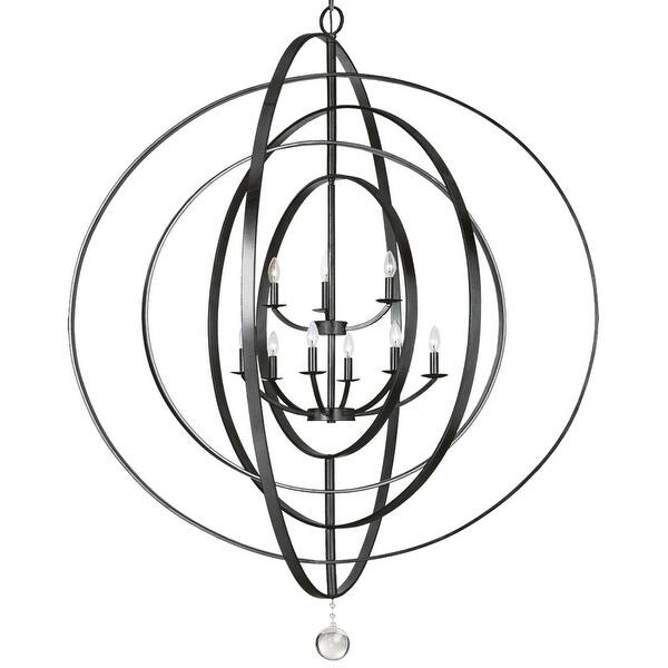 slide 2 of 5, Luna 9 Light Matte Black Chandelier - 48'' W x 58.5'' H