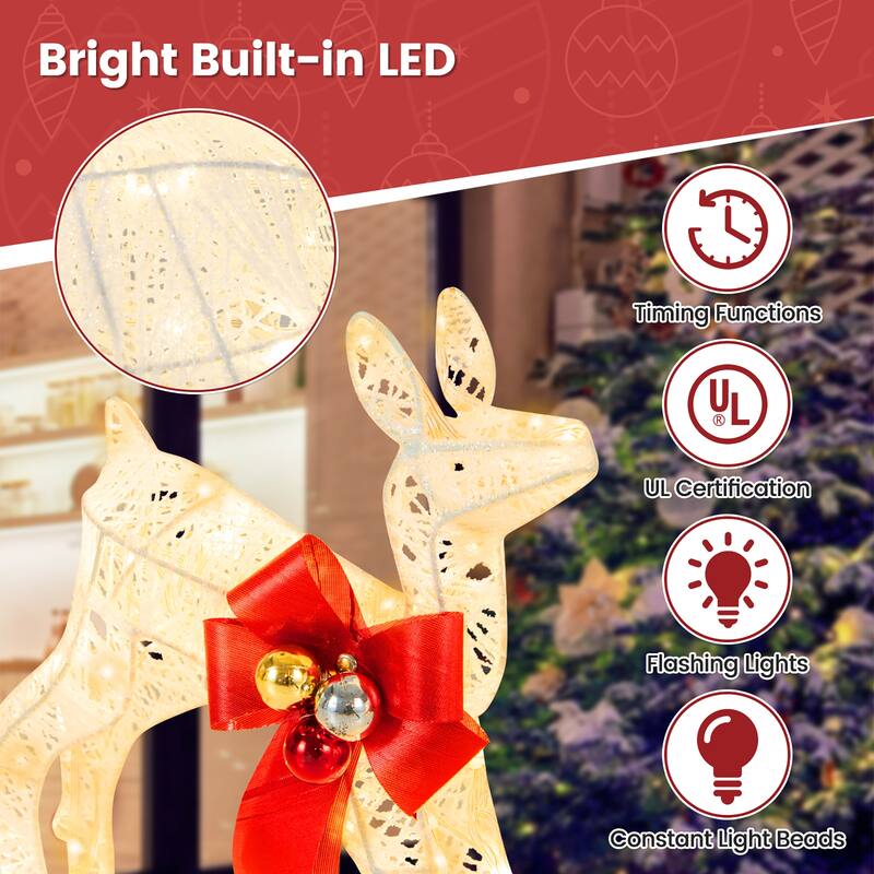 Gymax 3-Piece Reindeer Family Set w/ LED Lights Christmas Deer