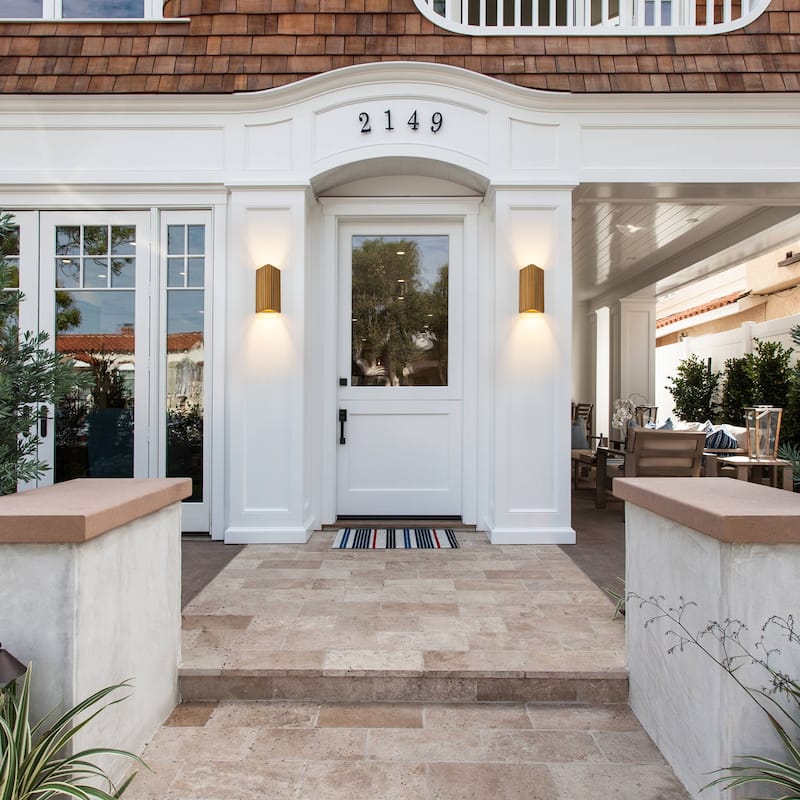 2-Light Industrial Antique Gold Outdoor Integrated LED Wall Sconce - H11" x W6.3" x D5"