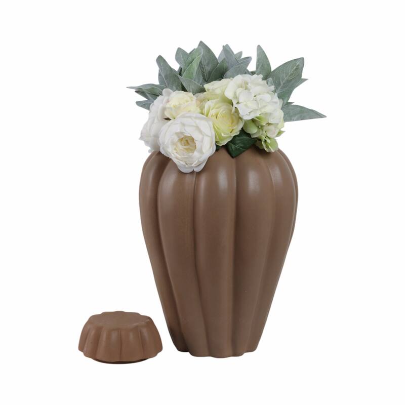 Stoneware Decorative Jar with Lid Fluted Sculpted Silhouette Style