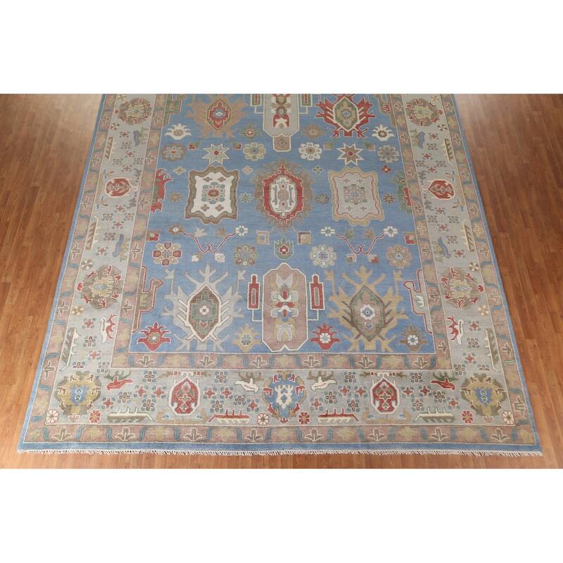 Palace Size Blue Oushak Large Area Rug Hand-Knotted Wool Carpet - 12'0" x 14'11"
