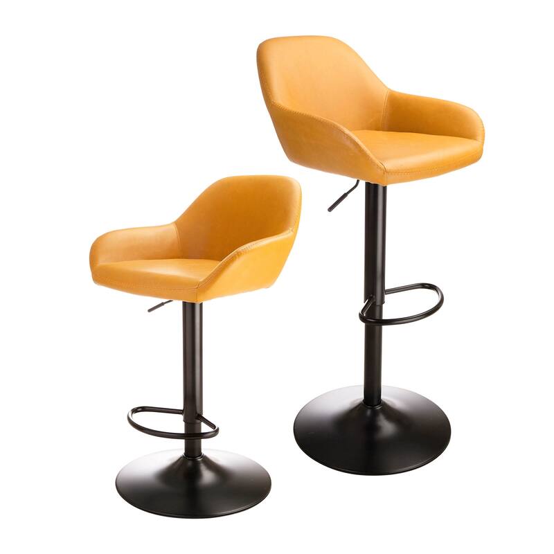 Glitzhome Mid-Century Height Adjustable Faux Leather Swivel Counter Bar Stools