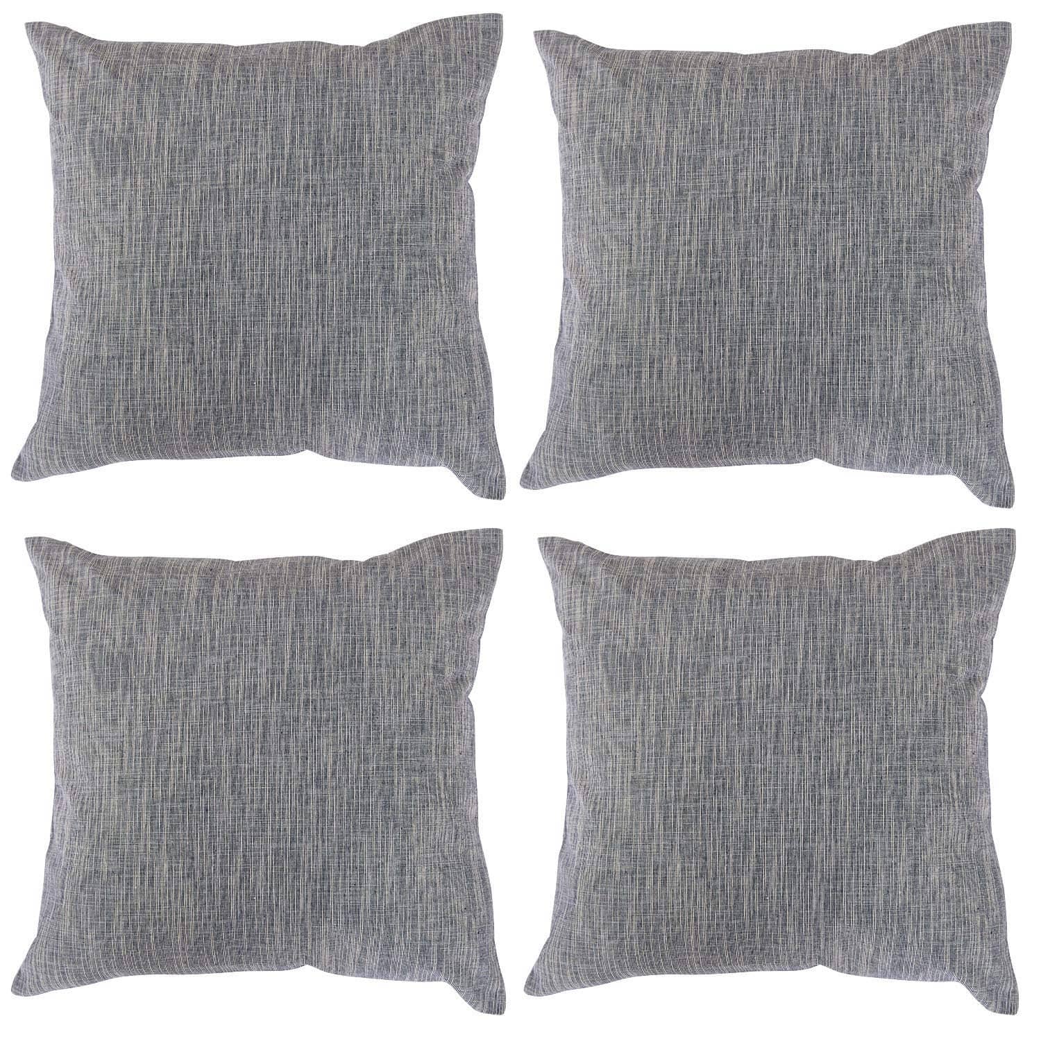 Stripe Pattern Cotton Linen Pillow Case Navy Blue and White Melange