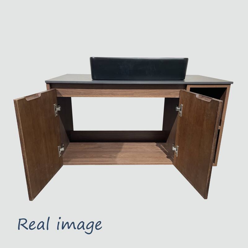 35.83'' Single Bathroom Vanity with Glossy Sintered Stone Top, Light Wood & Dark Wood