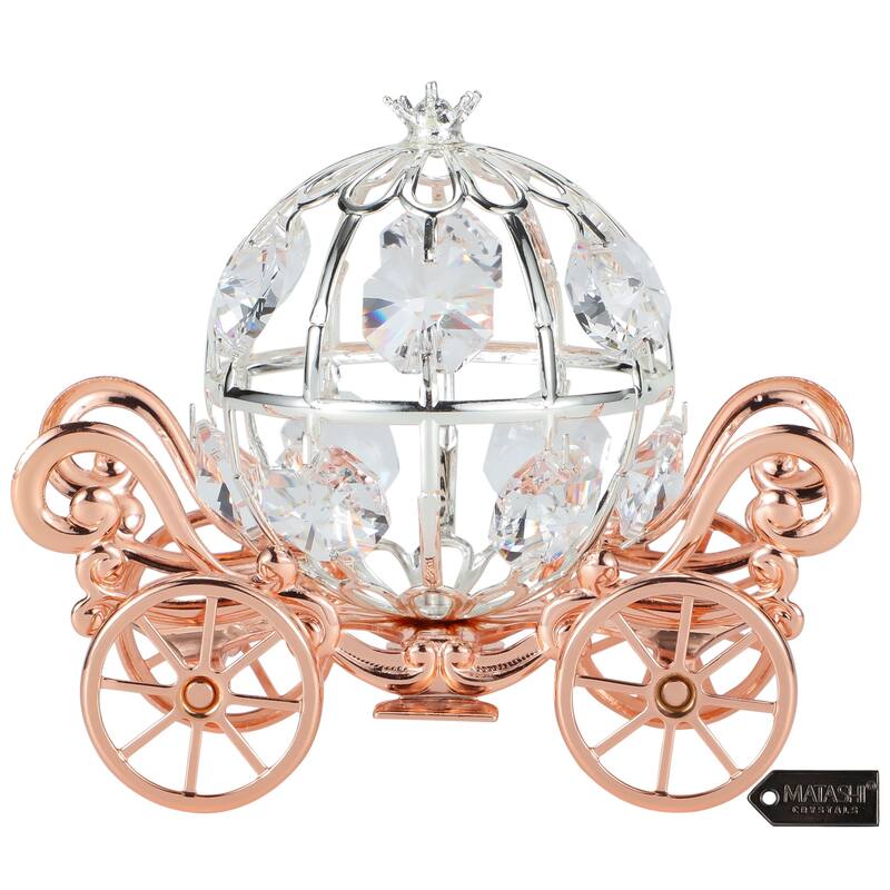 Matashi Rose Gold Crystal Studded Small Cinderella Pumpkin Coach Ornament Gift
