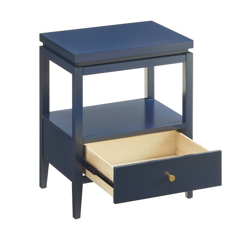 Modern Nightstand with Drawer and Floating Shelf Tapered Legs Design