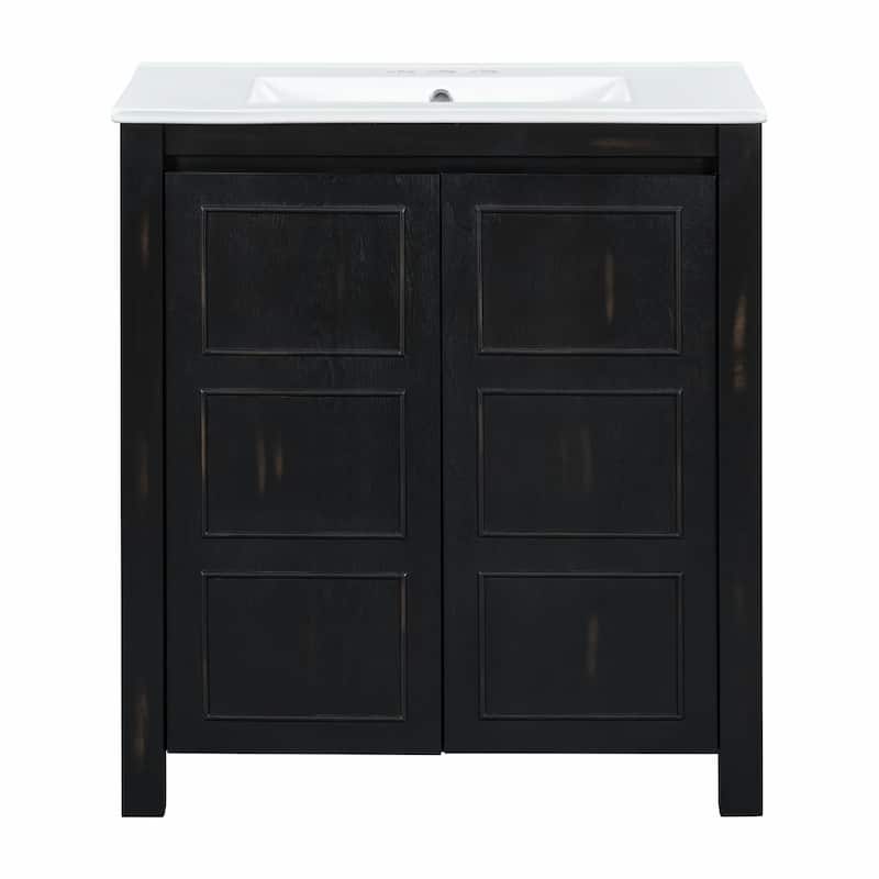 Vintage Style Bathroom Vanity Combo with Ceramic Sink and 2 Soft-close Doors