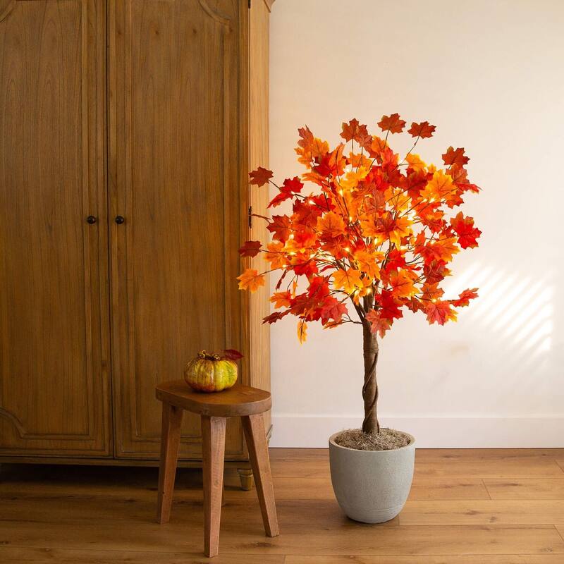 4ft. Pre-Lit Deluxe Autumn Maple Artificial Fall Tree with 68 Warm White LED Lights - Festive Holiday Accent