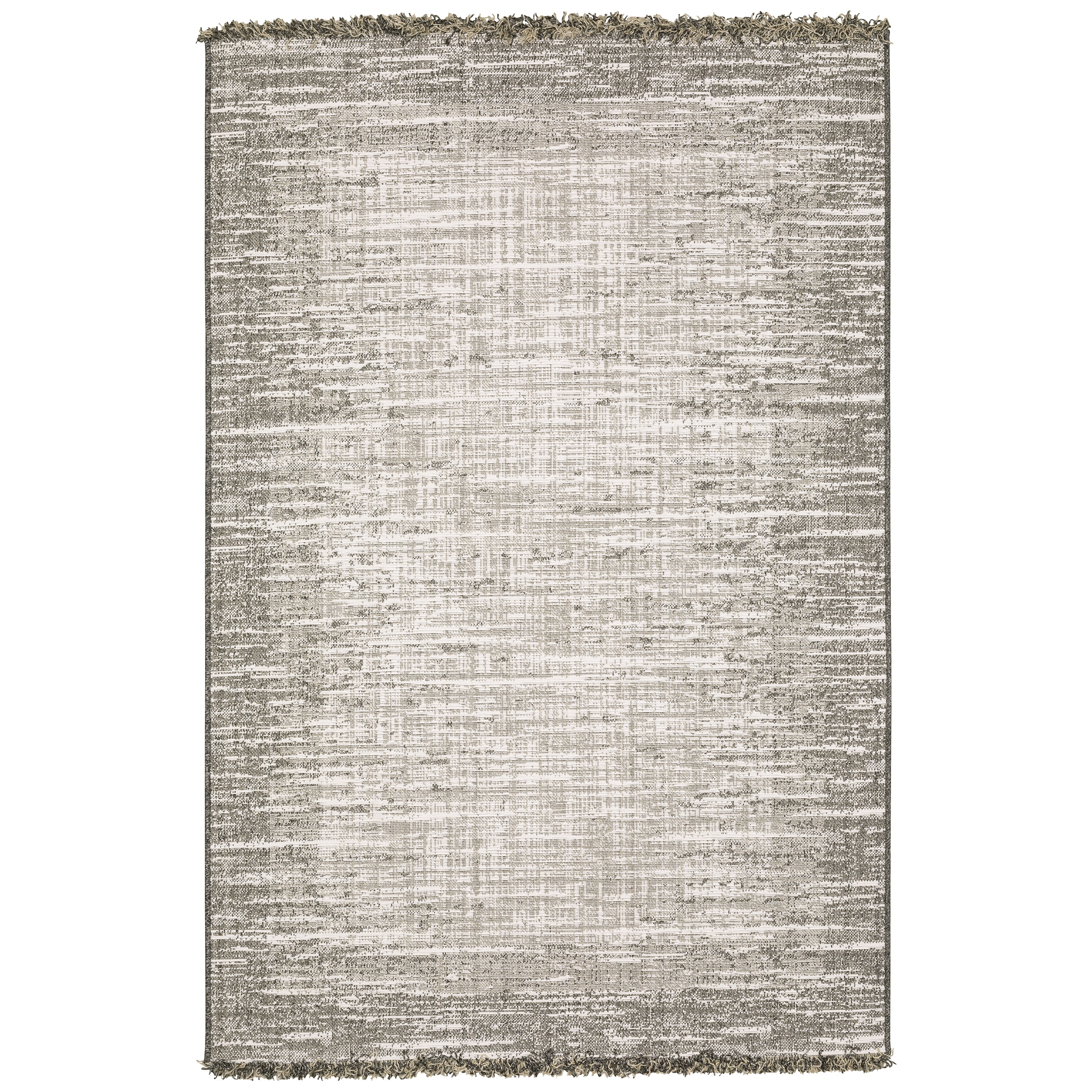 Style Haven Grayton Weathered Textures Beige/ Black Indoor-Outdoor Fringe Edge Rug