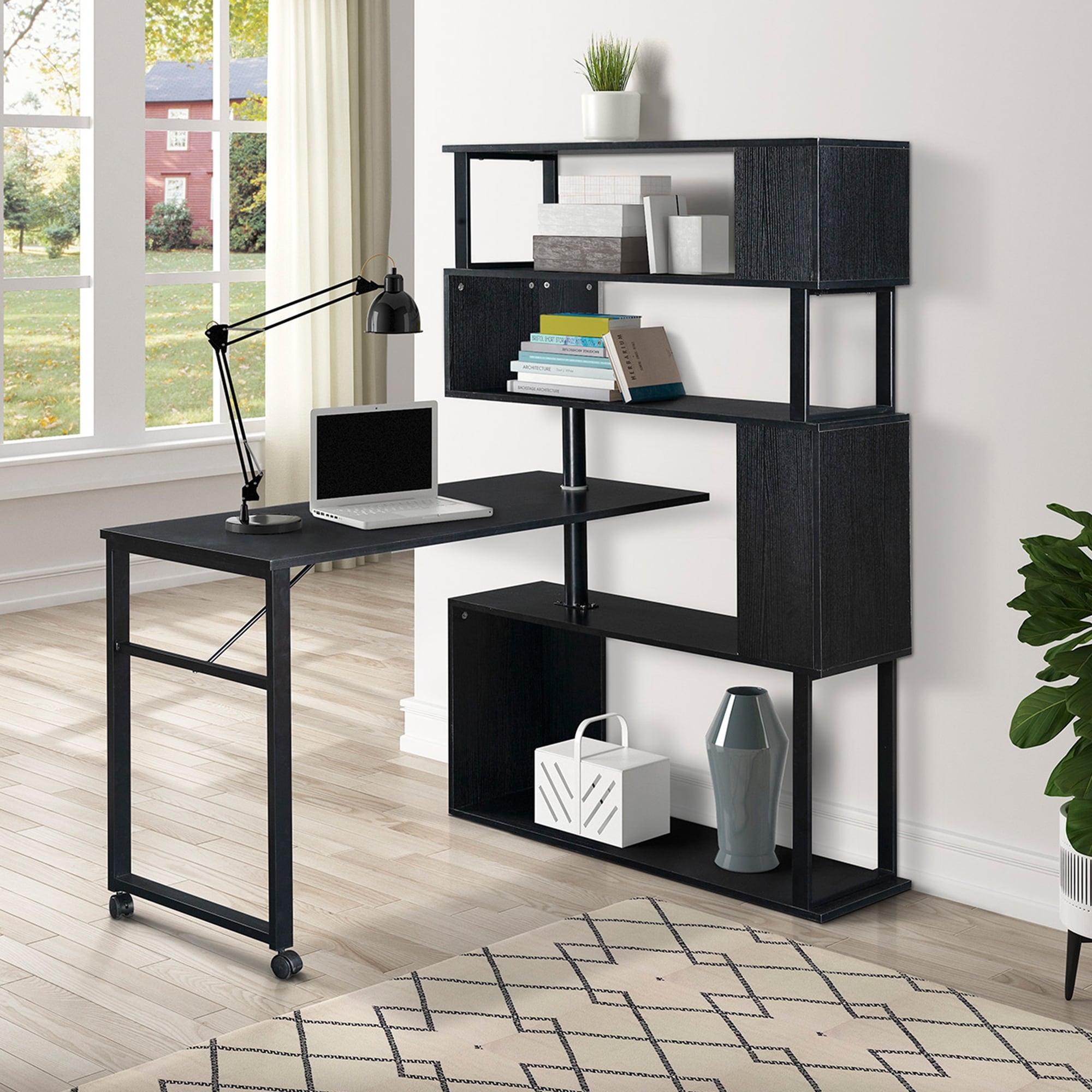 Rotatable Office Desk Bookshelves with 5 Shelves