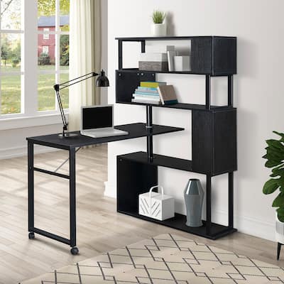 Rotating L-Shaped Computer Desks with Shelves,Home Office Desk with Storage