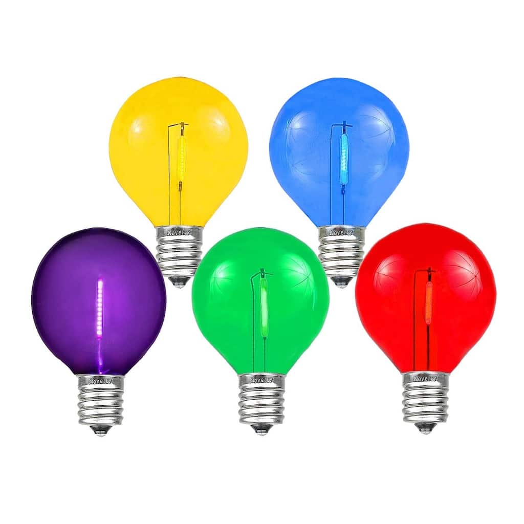 25 Pack LED G50 Plastic Filament Outdoor Globe Replacement Bulbs, Rainbow Multi - Rainbow Multi