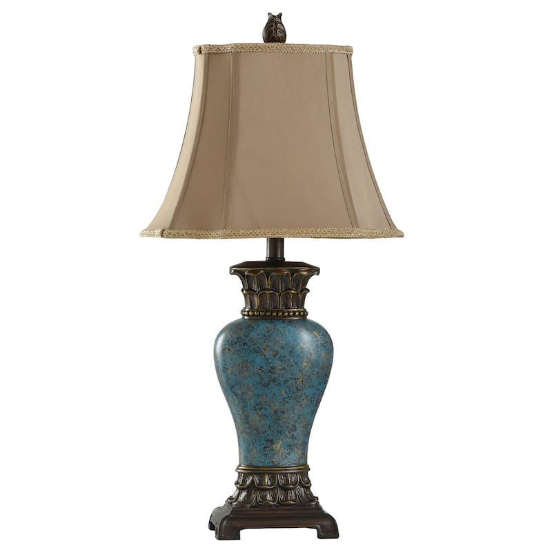 StyleCraft Blue and Gold Table Lamp - Taupe Fabric Shade - Blue, Brown, Bronze, Gold