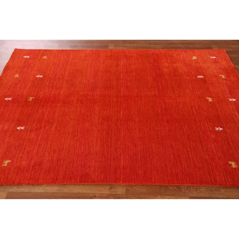 Hand Knotted Oriental 100% Wool Carpet Tribal Animal Pictorial Oranges & Rust Gabbeh Area Rug - 6' 6'' X 4' 6''