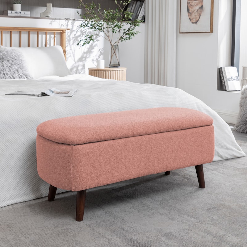 Porthos Home Celia Boucle Fabric Storage Bench with Rubberwood Legs