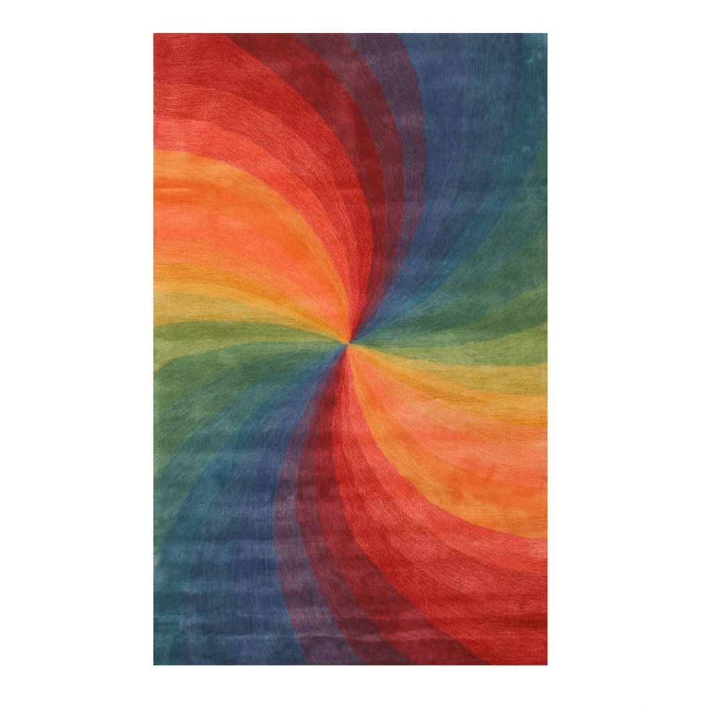 Multicolor Hand-Tufted Wool Contemporary Swirl Area Rug, 11' x 14', Bold Artistic Accent - L