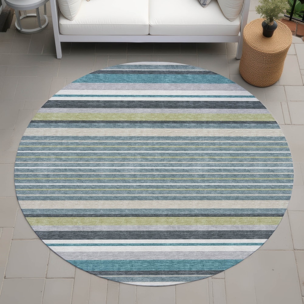 Machine Washable Indoor/ Outdoor Modern Stripes Chantille Rug