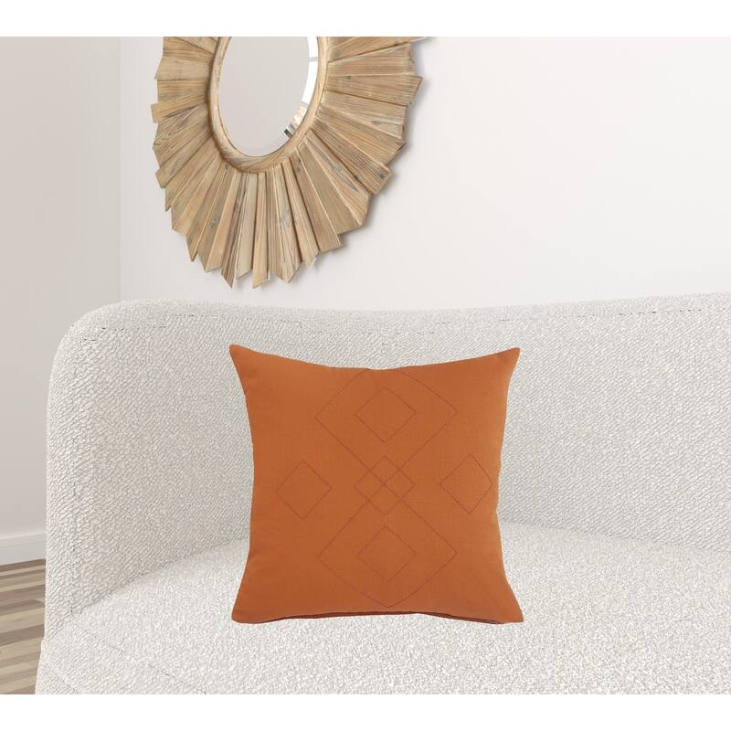 HomeRoots 20" X 20" Orange And Dark Orange 100% Cotton Diamond Zippered Pillow