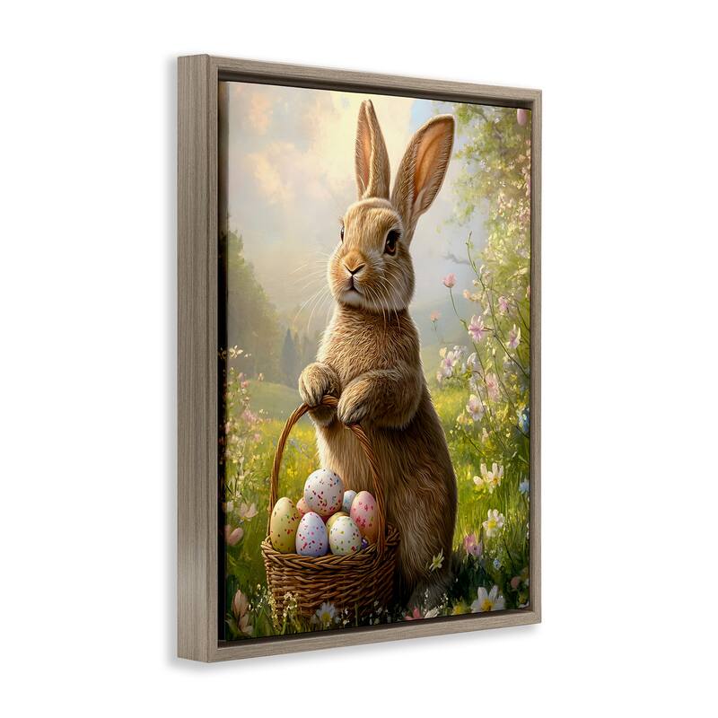 Stupell Bunny with Easter Basket Framed Floater Canvas Wall Art Design By Franklyn Gregory