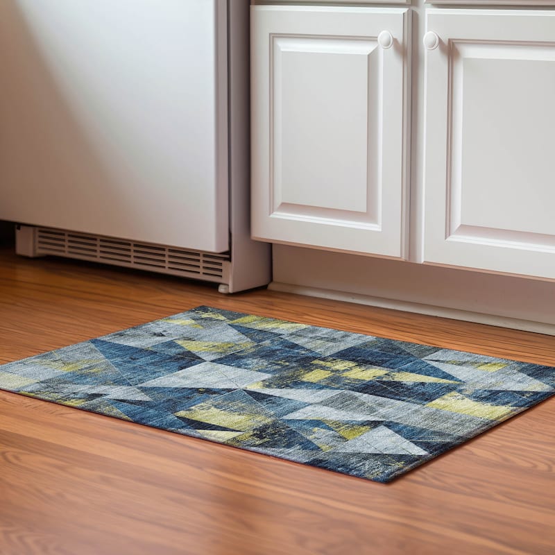 Premium Washable Super Soft Contemporary Mosaic Mayfield Rug - Navy - 1'8" x 2'6"